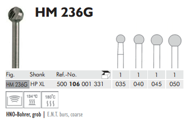 Meisinger Tungsten Carbide Instruments HM 236G HP XL E.N.T. Burs Coarse 95mm
