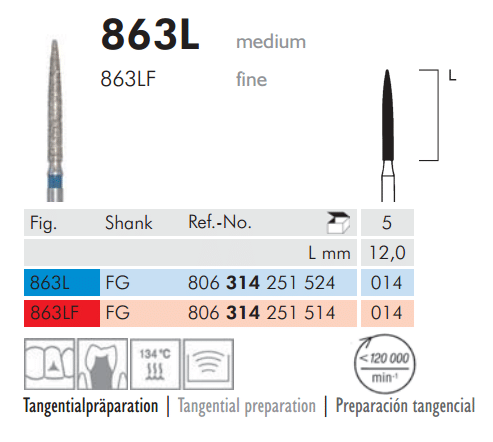 Meisinger Diamond Flame 863L 014 FG Medium L 12.0mm