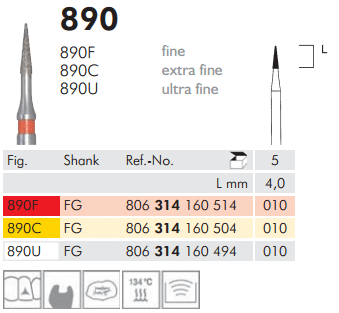 Meisinger Diamond Tapered Point Needle 890C 010 FG Extra Fine L 4.0