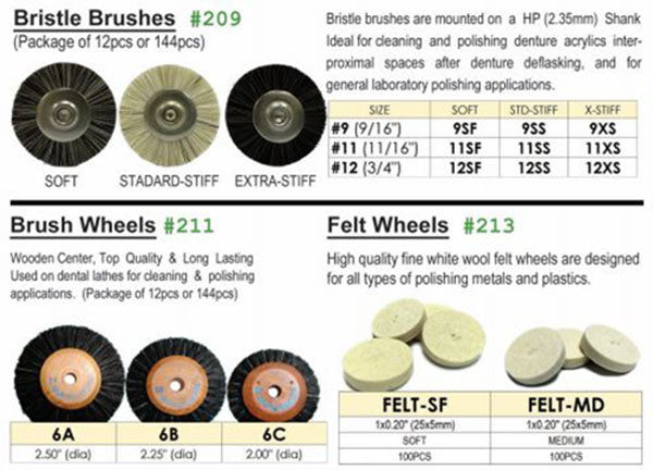 Meta Dental Corp Bristle Brush, Brush Wheels, Felt Wheels, All Types & Sizes #209